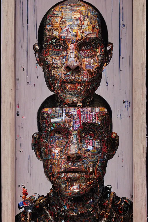 Image similar to robot monk painting a self - portrait on a canvas. intricate, highly detailed, photorealistic, film still, by christopher doyle.