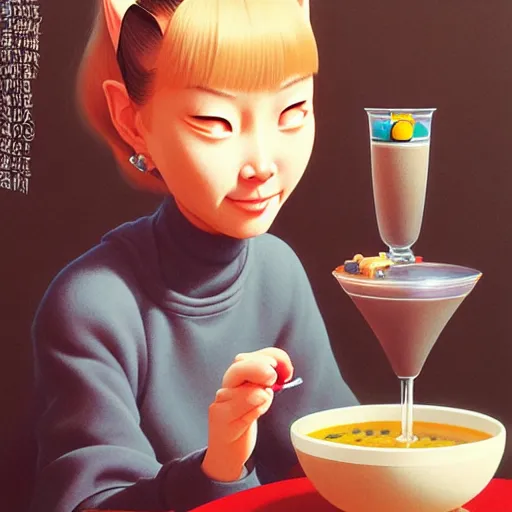 Image similar to cat only drinking boba bubble tea, super detailed and intricate, elegant, hyper realistic, by sam yang, by yoshiyuki tomino, by ralph mcquarrie, by ilya kuvshinov