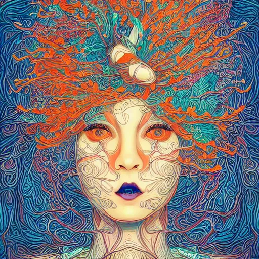 Prompt: the head of an incredibly beautiful and elegant young woman partially made of carrots and blueberries, an ultrafine detailed illustration by james jean, final fantasy, intricate linework, bright colors, behance contest winner, vanitas, angular, altermodern, unreal engine 5 highly rendered, global illumination, radiant light, detailed and intricate environment