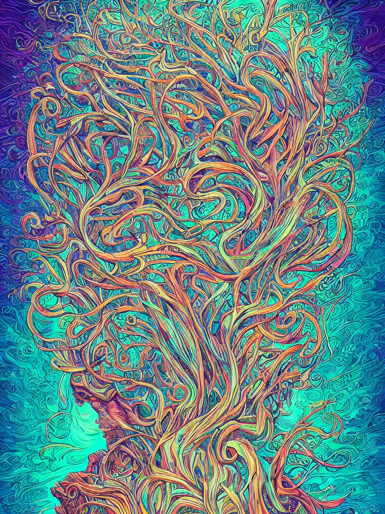 Prompt: android jones alex grey alex grey mark cooper artgerm artstation award winning photorealistic detailed hypervivid intense fantasy concept art, hypervivid intense mcbess, a tree by dan mumford