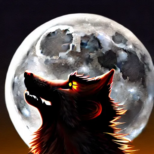 Image similar to werewolf howling at the full moon, photorealistic, artstation