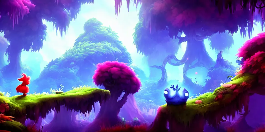 Image similar to Epic background in the style of Ori and the Blind Forest