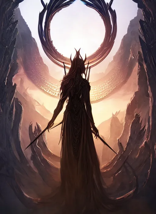 Image similar to hela goddess wearing crown, ultra detailed fantasy, elden ring, realistic, dnd character portrait, full body, dnd, rpg, lotr game design fanart by concept art, behance hd, artstation, deviantart, global illumination radiating a glowing aura global illumination ray tracing hdr render in unreal engine 5