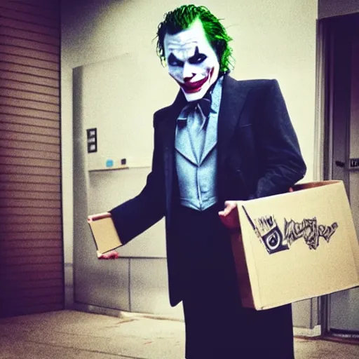 Image similar to “ photograph of the joker having just purchased his new home ”