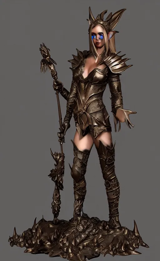 Image similar to Gothic elf princess in dragon armor, bronze statue, unreal engine, high detailed