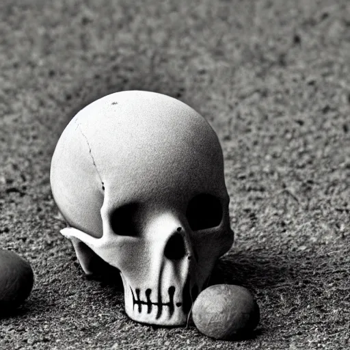 Prompt: a cannonball that looks like a skull