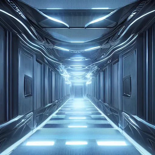 Prompt: a futuristic hallway, digital art, octane renderer, epic composition, hd, 4 k, professional, intricate detail