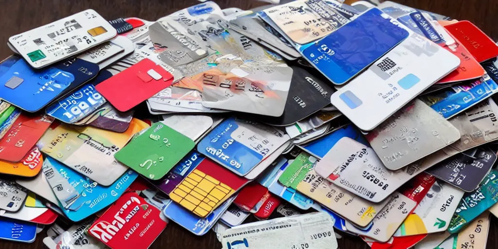 Prompt: an overwhelming pile of credit cards