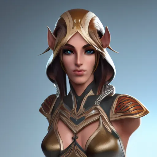 Prompt: portrait of a female high elf with tan skin, 3 d octane render trending on art station 8 k