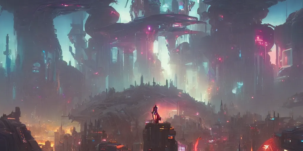 Image similar to cyberpunk world as seen from outer space concept art by pete mohrbacher and artgerm and wlop and greg rutkowski, digital art, highly detailed, intricate, sci-fi, neon colors, sharp focus, Trending on Artstation HQ, deviantart, unreal engine 5, 4K UHD image