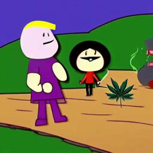 Image similar to billy and mandy rolling a cannabis joint with grim