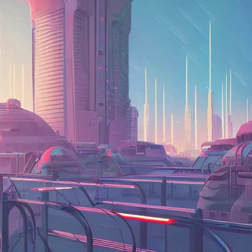 Image similar to afternoon futuristic cityscape in mars, high detail, sharp, neon lights, long shot, sci-fi digital painting by Simon Stålenhag,