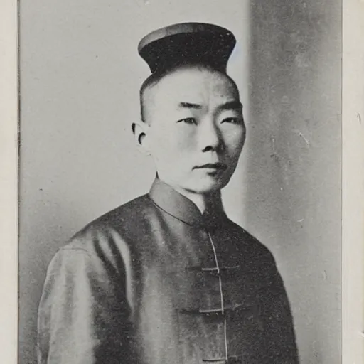 Prompt: Portrait of a 19th century Chinese man in an old traditional Chinese medicine store, 1900s photography