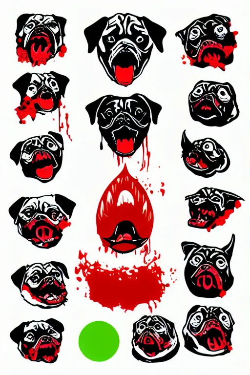 Image similar to Evil pug, the devil, sticker, blood thirsty, blood, evil, colorful, illustration, highly detailed, simple, smooth and clean vector curves, no jagged lines, vector art, smooth