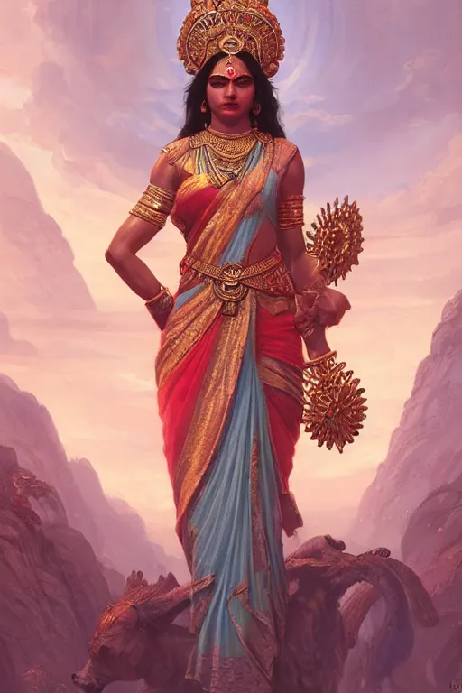 Image similar to goddess of the india, highly detailed, digital painting, artstation, concept art, smooth, sharp focus, illustration, unreal engine 5, 8 k, art by artgerm and greg rutkowski and edgar maxence
