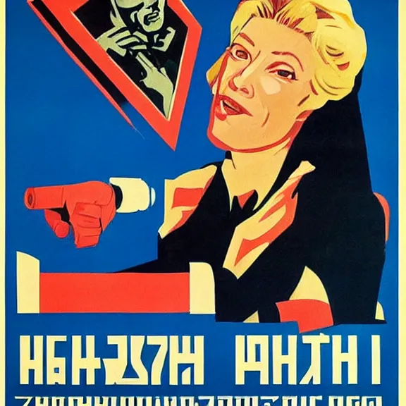 Image similar to soviet propaganda poster with cate blanchett calling on the world community to fight against Nazism, Ultra Detailed, soviet realism