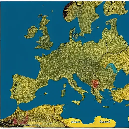 Prompt: map of Europe of all ice melted