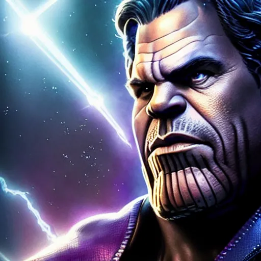 Image similar to mark ruffalo as thanos in a Marvel movie by nuri iyem, james gurney, james jean, greg rutkowski, anato finnstark. hyper detailed, 50mm, award winning photography.