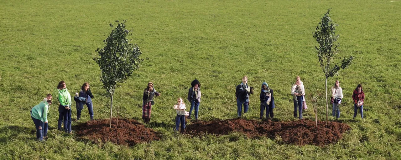 Image similar to Anthropomorphic tree planting humans in a field