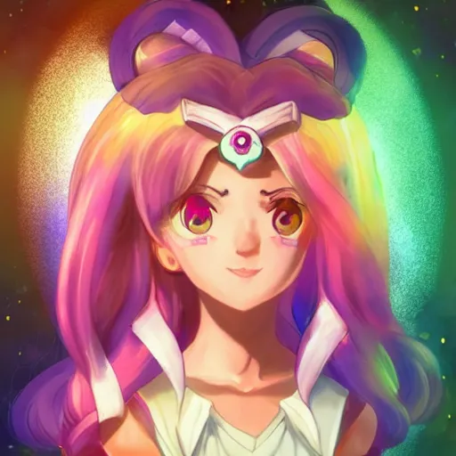 Prompt: a portrait of a celestial magical girl, sailor moon, star guardians, very beautiful, very attractive, trending on artstation, cool color scheme, deviant art