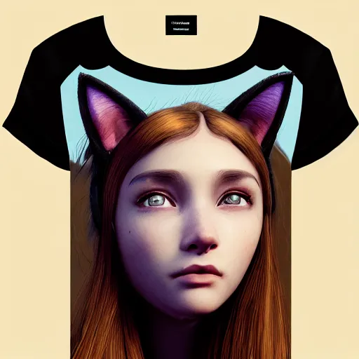 Image similar to Perfectly-Centered Portrait of a Realistic Beautiful Young Woman Wearing Fake-Cat-Ears and t-shirt and shorts, perfect female specimen, intricate, elegant, super highly detailed, professional digital painting, artstation, concept art, smooth, sharp focus, no blur, no dof, extreme illustration, Unreal Engine 5, Photorealism, HD quality, 8k resolution, cinema 4d, 3D, beautiful, cinematic, art by artgerm and greg rutkowski and alphonse mucha and loish and WLOP