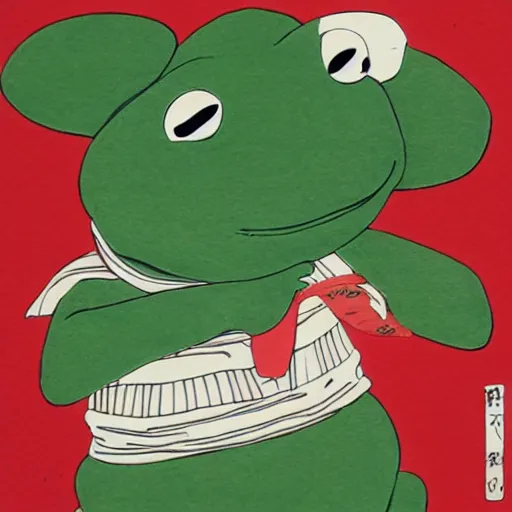 Prompt: ukiyo - e painting of the kermit the frog