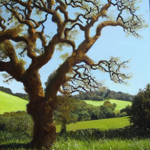 Prompt: oak tree near poynings painted by jjw