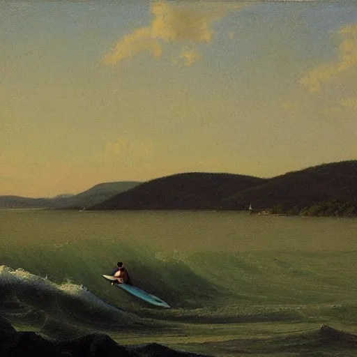 Image similar to “ surfing on the hudson river, hudson river school ”