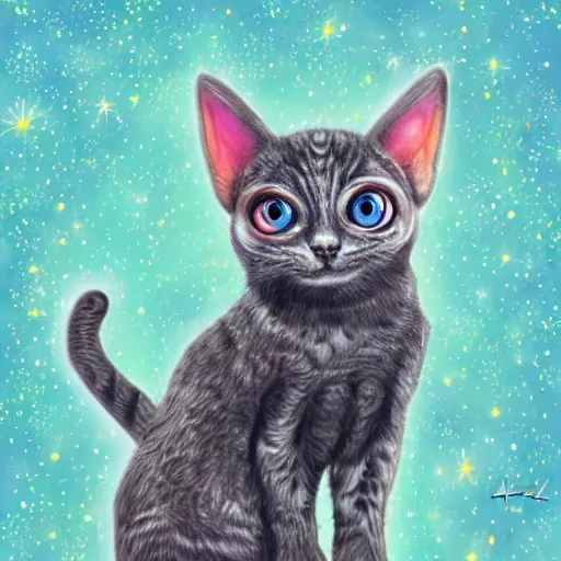 Image similar to a cute galactic alien kitten, hyper detailed, digital art
