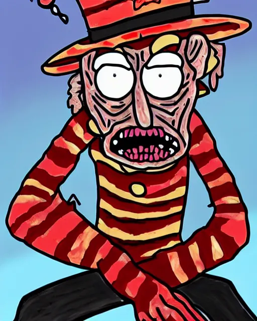 Prompt: freddy krueger in the style of rick and morty