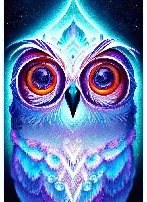 Image similar to symmetry!! product render poster vivid colors divine proportion owl, ice and snow, glowing fog intricate, elegant, highly detailed, digital painting, artstation, concept art, smooth, sharp focus, illustration,