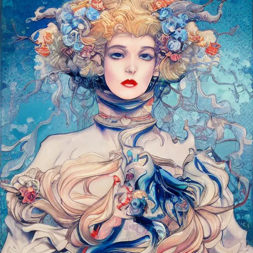 Prompt: a painting in the style of ayami kojima and in the style of james jean.