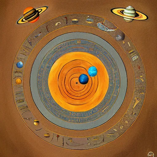 Image similar to A painting of Solar system by ancient egyptian, high detailed, trending on artstation