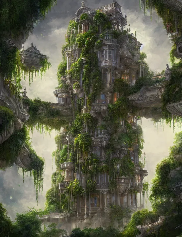 Image similar to a beautiful illustration of a fluid form future mansion with hanging gardens, trending on artstation, digital art, 4 k resolution, detailed, high quality, sharp focus, hq artwork, coherent, insane detail