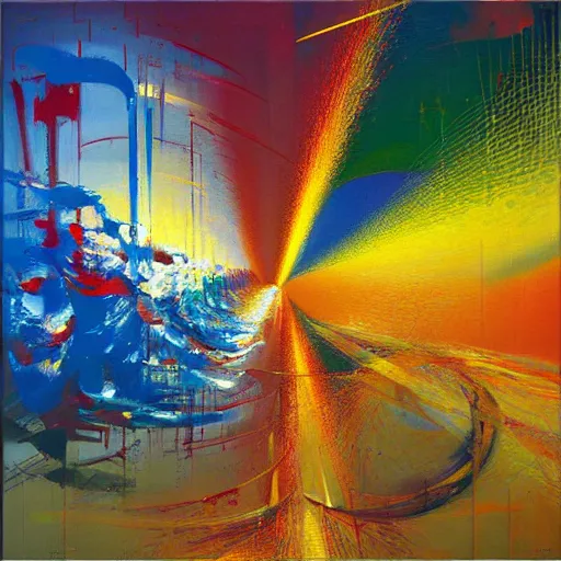 Image similar to abstract art representing momentum, oil painting by john berkey and gabriel dawe, masterwork