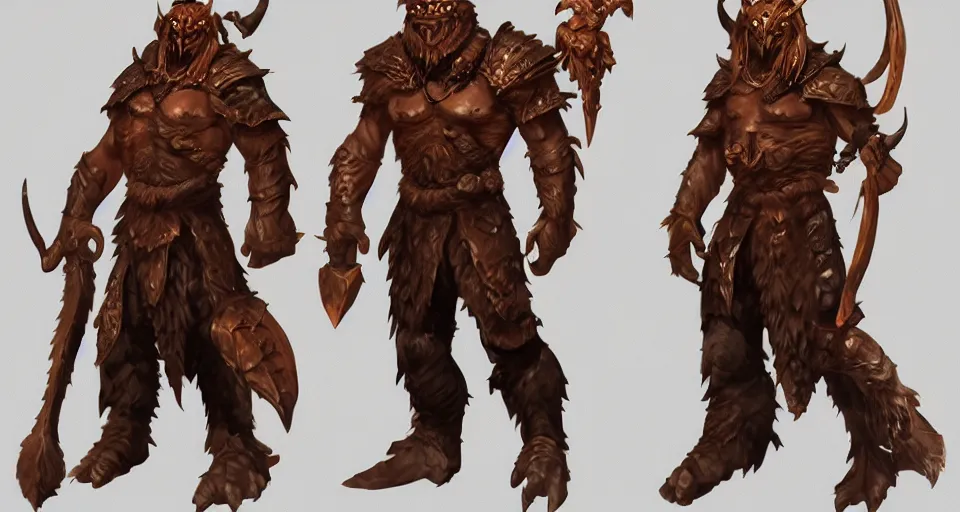 Image similar to concept art of a copper dragonborn barbarian with a lot of battlescars, character design, concept art, render, full-body turnaround, trending on artstation