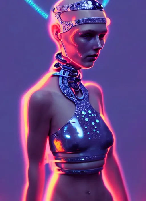 Image similar to beautiful scandinavian female humanoid with freckles, by loish, d & d, fantasy, cyber neon lighting, futurism, intricate futuristic jewelry accessories, cyberpunk high fashion glossy latex swimsuit, profile posing, perfect anatomy, hyper photorealistic, digital photography, artstation, pinterest, concept art, art by pascal blanche and greg rutkowski,