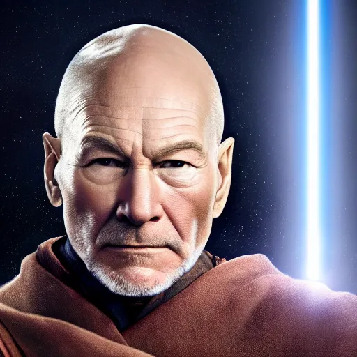 Image similar to Patrick Stewart as Obi-Wan Kenobi, 4k, UHD