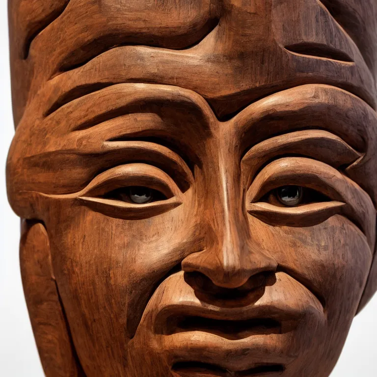 Image similar to public sculpture minimalist portrait of a powerful navajo woman, beautiful symmetrical face accurate face detailed face realistic proportions, carved out of juniper wood on a pedestal by stephan balkenhol and martin puryear, hyperrealistic dramatic lighting shocking detail trending on artstation 8 k