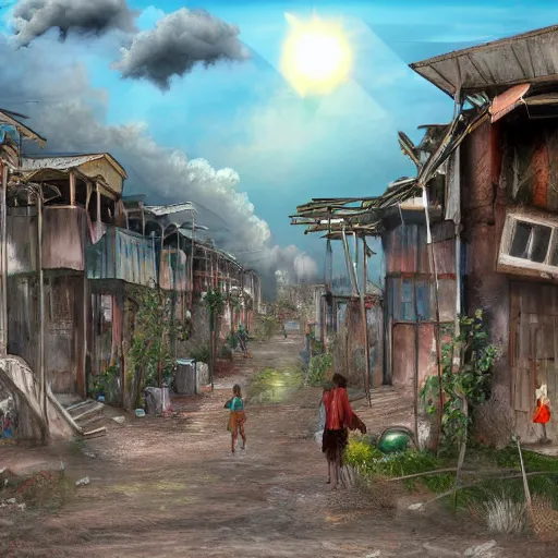 Image similar to the slums just outside the pearly - gates - of - the kingdom - of - heaven - in - the - clouds, digital art