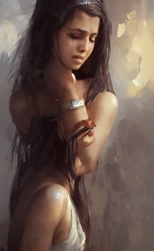 Image similar to arabian girl beauty crying ,digital art,ultra realistic,ultra detailed, ultra wide Lens, art by greg rutkowski