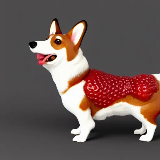 Image similar to corgi with strawberry skin, in strawberry jam : ornate, dynamic, particulate, intricate, elegant, highly detailed, centered, artstation, smooth, sharp focus, octane render