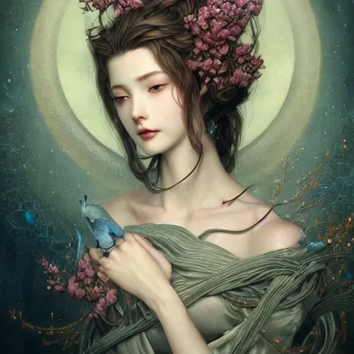 Image similar to aerith gainsborough, intricate, elegant, highly detailed, smooth, sharp focus, award - winning, masterpiece, in the style of tom bagshaw, cedric peyravernay, peter mohrbacher, victo ngai, pinterest, 4 k hd illustrative wallpaper, chinese style