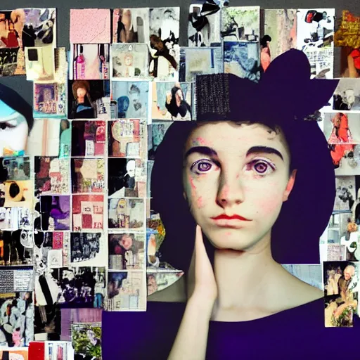 Image similar to a beautiful aesthetic!!! collage! portrait of a depressed girl, made in a magazine clipping collage style, clippings of a fashion magazine, made by a depressed art student