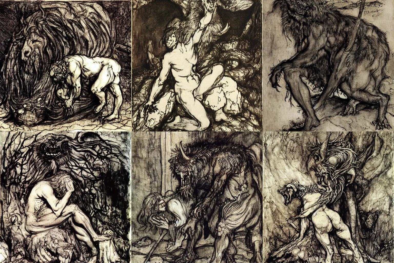 Prompt: what rough beast slouches towards bethlehem to be born? painting by arthur rackham and diego velazquez.