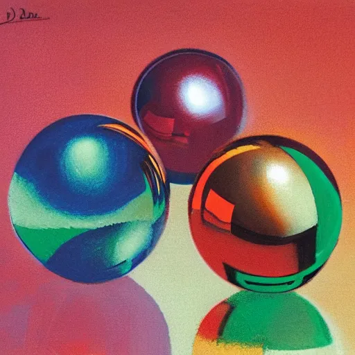 Prompt: chrome spheres on a red cube by don bluth