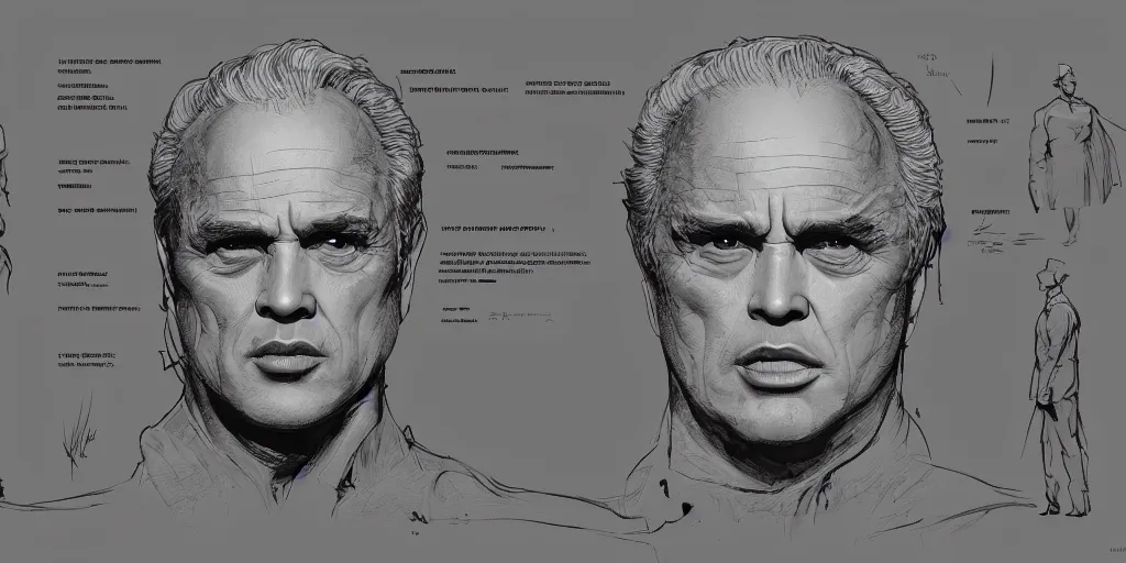 Prompt: marlon brando as lucifer, character sheet, concept design, contrast, hot toys, kim jung gi, greg rutkowski, zabrocki, karlkka, jayison devadas, trending on artstation, 8 k, ultra wide angle, pincushion lens effect