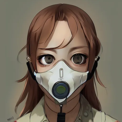 Image similar to medium shot portrait of a girl wearing a gas mask, drawn by WLOP, by Avetetsuya Studios, attractive character, colored sketch anime manga panel, trending on Artstation