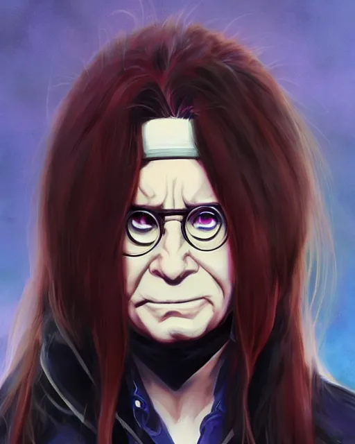 Image similar to anime portrait of Ozzy Osbourne as an anime man by Stanley Artgerm Lau, WLOP, Rossdraws, James Jean, Andrei Riabovitchev, Marc Simonetti, and Sakimichan, trending on artstation