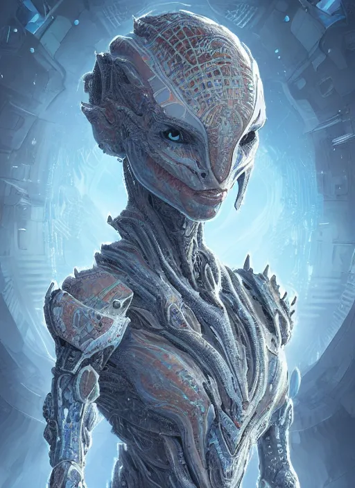 Prompt: symmetry!! portrait of alien made of ice in the style of horizon zero dawn, machine face, intricate, elegant, highly detailed, digital painting, artstation, concept art, smooth, sharp focus, illustration, art by artgerm and greg rutkowski and alphonse mucha, 8 k